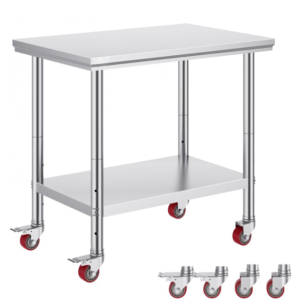 36x24 Inch Stainless Steel Work Table with 4 Wheels: Heavy-Duty Mobile Commercial Food Prep Worktable for Kitchen & Restaurant-1