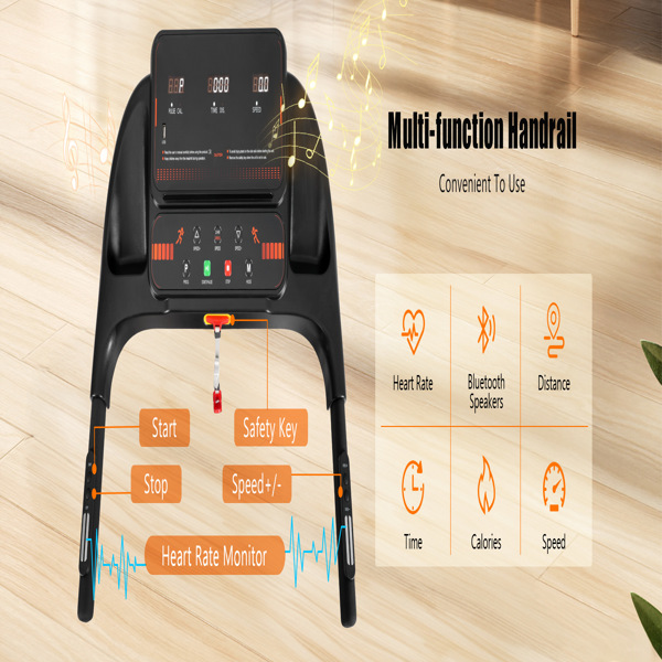 全新家用跑步机，2.5HP 静音折叠跑步机，带心率传感器，承重 300 磅，7.5 英里/小时，倾斜跑步机，带 USB 充电站和蓝牙扬声器，6 个减震装置-20