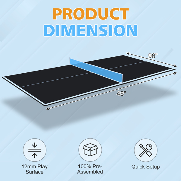 8ft Black Mid-Size Ping Pong Conversion Top Foldable & Portable Table Tennis Table Top for Indoor Games-5
