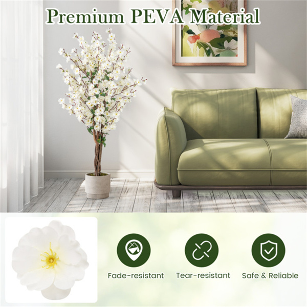 White Faux Plum Blossom Plant with Solid Wood Trunk-4