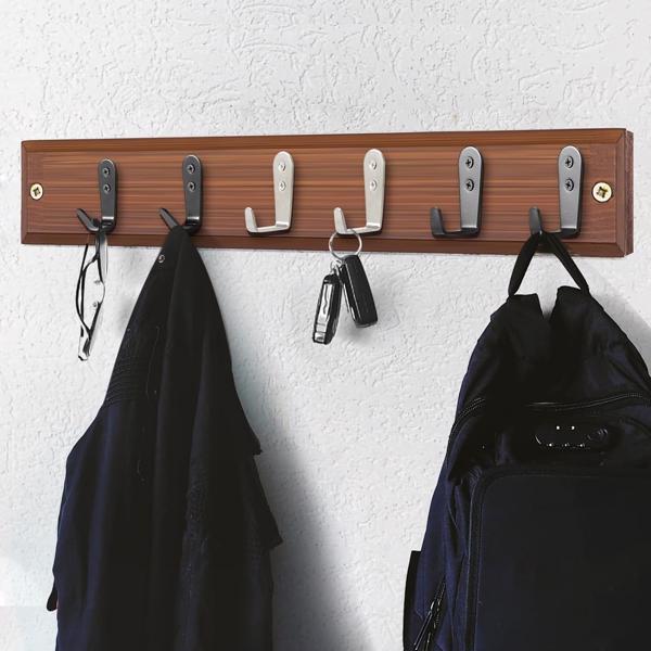 5-piece set of large L-shaped stainless steel hooks, entrance door panels, wardrobe and schoolbag (black)-3