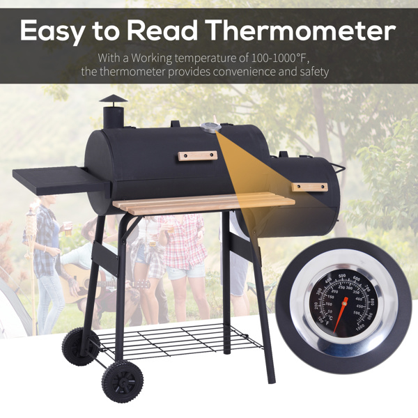  48" Steel Portable Backyard Charcoal BBQ Grill and Offset Smoker Combo with Wheels -9