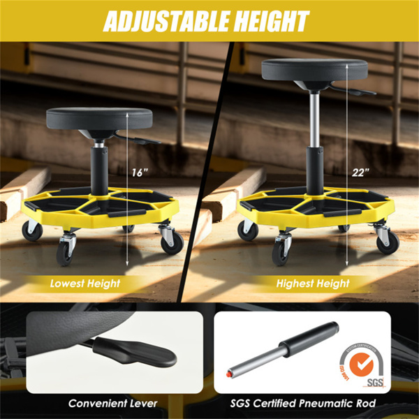 黄色重型可调高度滚石车，带有工具盘存储，容量330 lbs   （amazon shipping-发货，WALMART禁止销售）周末不发货-10