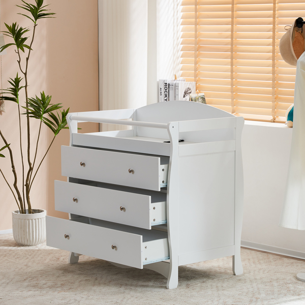 White 3-Tier Drawer Baby Cot with Safety Guard – 90.5x58x92cm | Wooden Baby Bed & Storage Combo-9