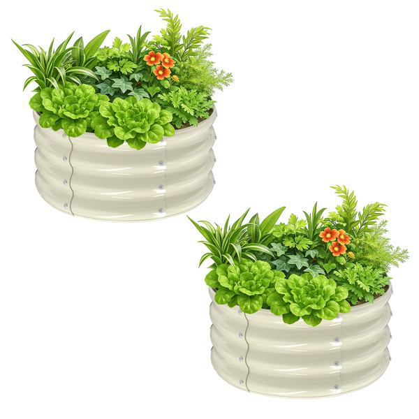 2PCS 2*2*1FT 拼接式圆形镀锌板 米白色 铁种植-2