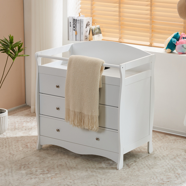 White 3-Tier Drawer Baby Cot with Safety Guard – 90.5x58x92cm | Wooden Baby Bed & Storage Combo-19