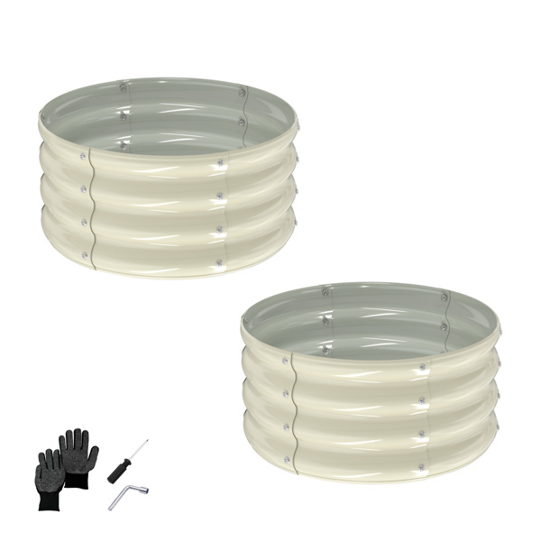 2PCS 2*2*1FT 拼接式圆形镀锌板 米白色 铁种植-1
