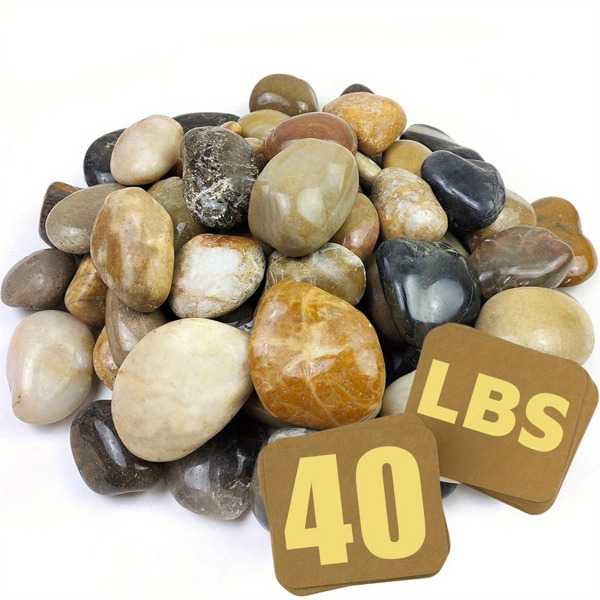40磅用于景观美化的大河石，1.6-2.4英寸用于花园设计的装饰性鹅卵石，手工挑选的用于鱼缸、花盆、室内喷泉、小径、后院的光滑石头，混合颜色（周末不发货，禁售亚马逊）-1