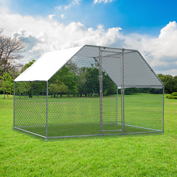 2*3*2m/6.5x9.8x6.5 ft 平顶鸡舍 拼接 180gPE雨布 金属 铁鸡兔笼-12
