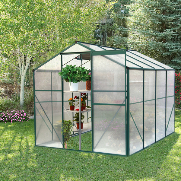 聚碳酸酯温室，6'x 8' 重型步入式植物花园温室，适用于后院/户外-10