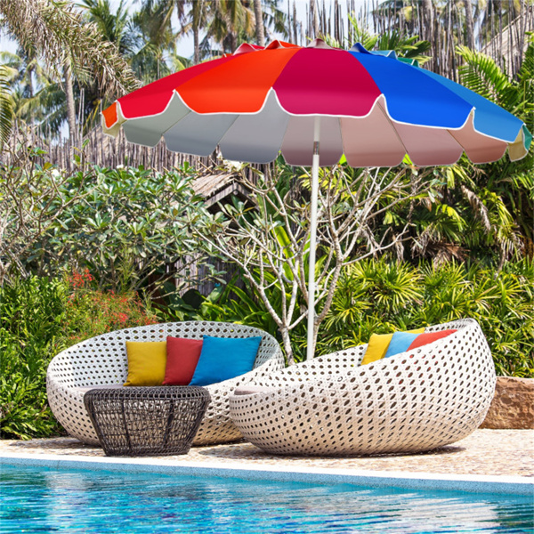   8 Ft Beach Umbrella With UV Protection – 16-Ribbed Windproof Frame-12