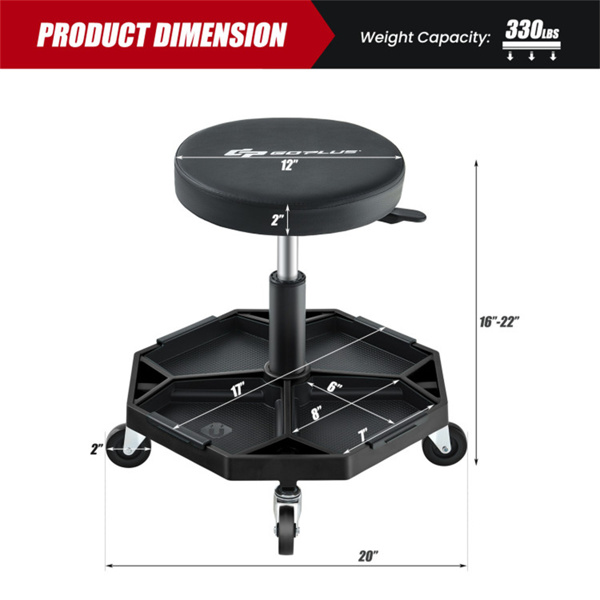 黑色重型可调高度滚石车，带有工具盘存储，容量330 lbs   （amazon shipping-发货，WALMART禁止销售）周末不发货-6