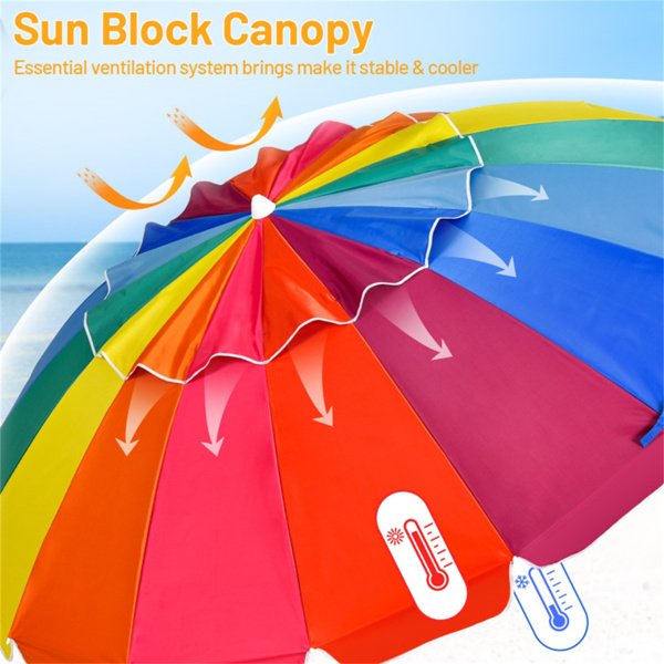   8 Ft Beach Umbrella With UV Protection – 16-Ribbed Windproof Frame-9