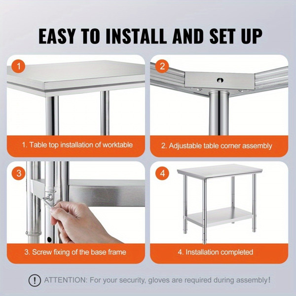 35 × 24 × 31 inch stainless steel commercial workbench, 700 pound super load capacity+3-speed height adjustment, professional level meal preparation workstation for kitchen/dining room/garage/backyard-6