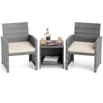 白色3件套庭院家具配高温玻璃咖啡   （amazon shipping-发货，amazon / WALMART禁止销售）