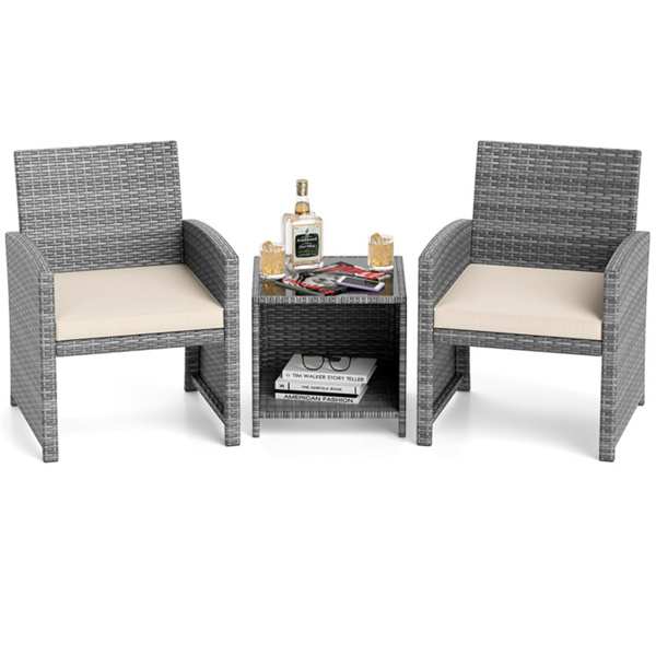 白色3件套庭院家具配高温玻璃咖啡   （amazon shipping-发货，amazon / WALMART禁止销售）-1