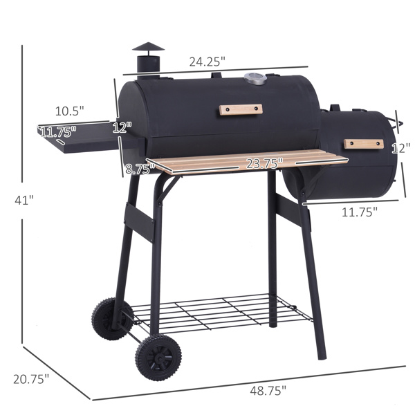  48" Steel Portable Backyard Charcoal BBQ Grill and Offset Smoker Combo with Wheels -4
