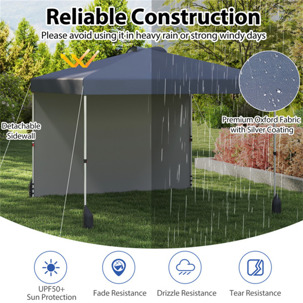 10 X 10 FT Gray Pop up Tent with Wheeled Bag and  1 Sidewall -6