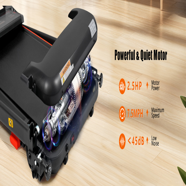 全新家用跑步机，2.5HP 静音折叠跑步机，带心率传感器，承重 300 磅，7.5 英里/小时，倾斜跑步机，带 USB 充电站和蓝牙扬声器，6 个减震装置-27