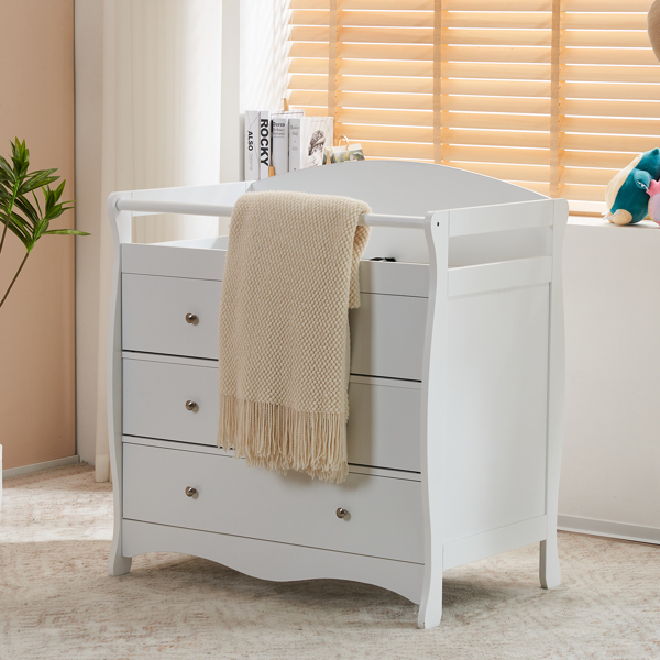White 3-Tier Drawer Baby Cot with Safety Guard – 90.5x58x92cm | Wooden Baby Bed & Storage Combo-1