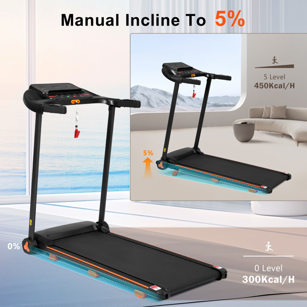 全新家用跑步机，2.5HP 静音折叠跑步机，带心率传感器，承重 300 磅，7.5 英里/小时，倾斜跑步机，带 USB 充电站和蓝牙扬声器，6 个减震装置-2