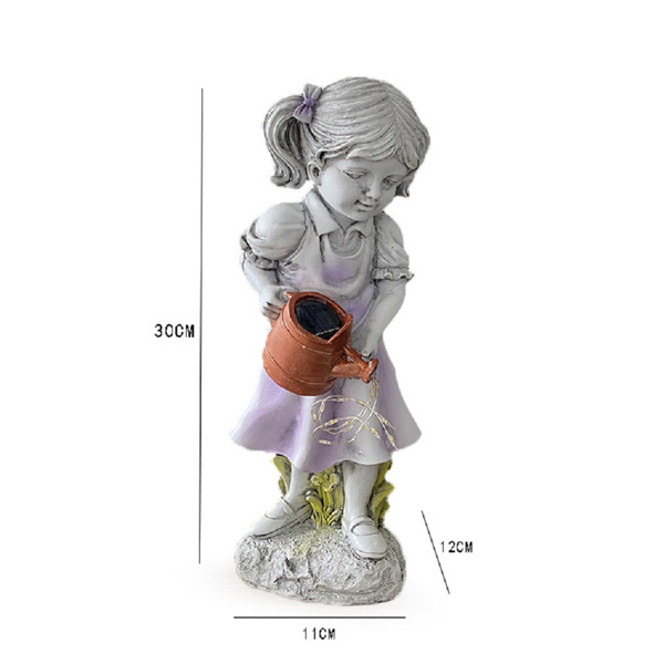 Solar Lights Outdoor Garden Ornaments - Waterproof Solar Lights Garden Ornaments, Little Girl Watering Garden Statues Outdoor,-4