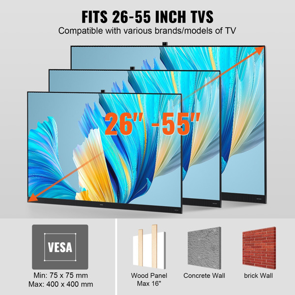 全动态电视壁挂式，26-55英寸旋转倾斜铰接臂支架，最大VESA 400x400mm，支撑高达99磅，水平调节以获得最佳观看效果（周末不发货，禁售亚马逊）-3