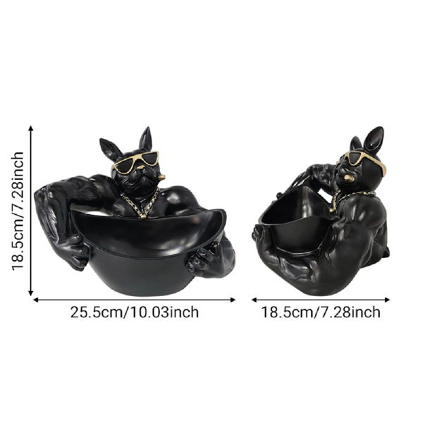 Bulldog Storage Sculpture, Resin Cool Dog Bulldog Statue Storage Tray, Bulldog Tray Ornament Key Snack Holder-2