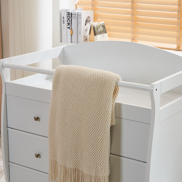 White 3-Tier Drawer Baby Cot with Safety Guard – 90.5x58x92cm | Wooden Baby Bed & Storage Combo-8