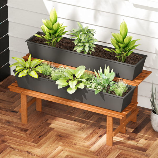 双层木本植物架、阶梯式花盆架  （amazon shipping-发货，WALMART 禁止销售）-2