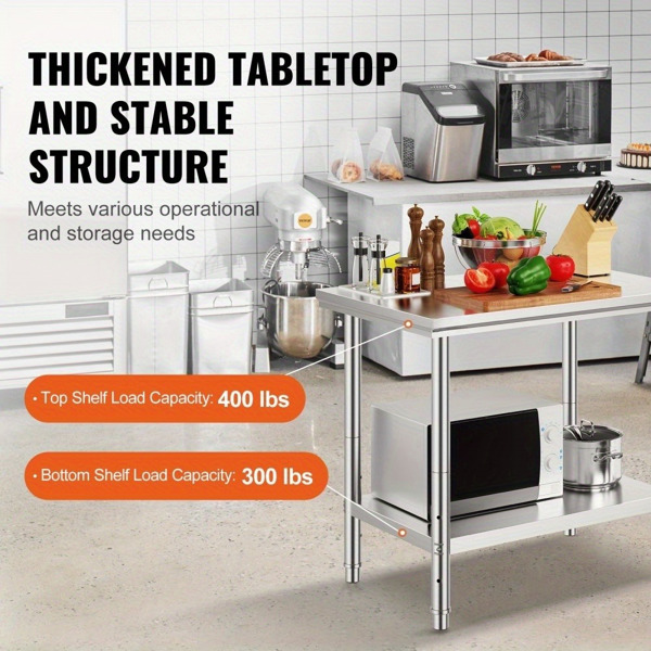 35 × 24 × 31 inch stainless steel commercial workbench, 700 pound super load capacity+3-speed height adjustment, professional level meal preparation workstation for kitchen/dining room/garage/backyard-3