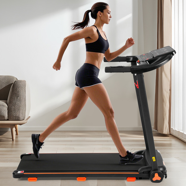 全新家用跑步机，2.5HP 静音折叠跑步机，带心率传感器，承重 300 磅，7.5 英里/小时，倾斜跑步机，带 USB 充电站和蓝牙扬声器，6 个减震装置-5