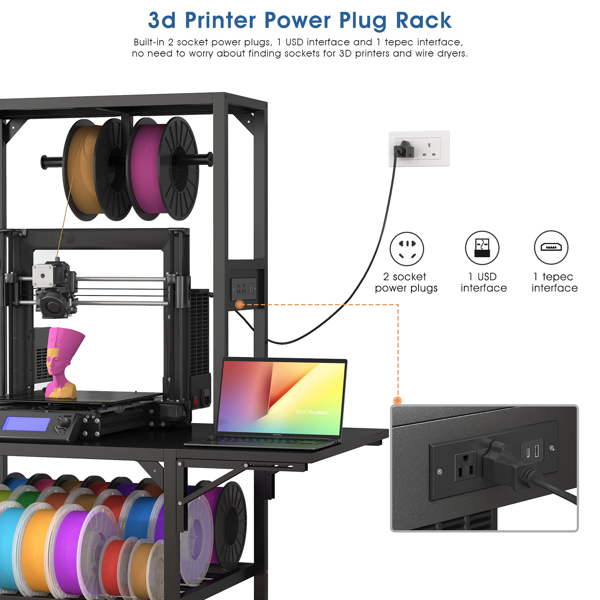 3D 打印机支架，重型 3D 打印机桌面支架，带灯丝存储架，T 形线轴支架（带轮子），3D 打印工作室、家庭办公室车间的 3D 打印机工作台-5