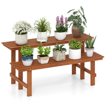 双层木本植物架、阶梯式花盆架  （amazon shipping-发货，WALMART 禁止销售）