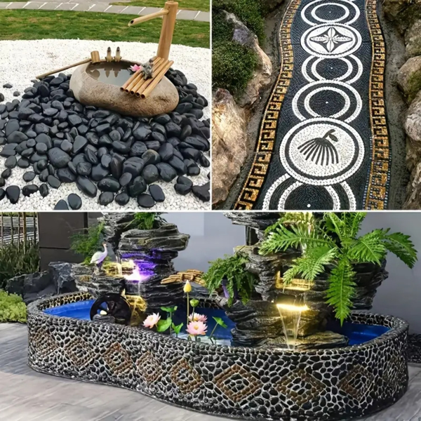 18磅黑色鹅卵石用于植物，2-3英寸高的抛光天然大河石用于景观美化，装饰石花瓶填充鱼缸水族馆花园户外和室内DIY（周末不发货，禁售亚马逊）-5