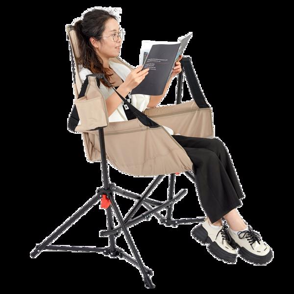 Hammock Camping Chair, Folding Portable Rocking Chair, Aluminum Alloy Adjustable Back Swinging Chair with Pillow Cup Holder, Recliner with Carry Bag for Outdoor Travel Lawn Backyard, KHAKI-14
