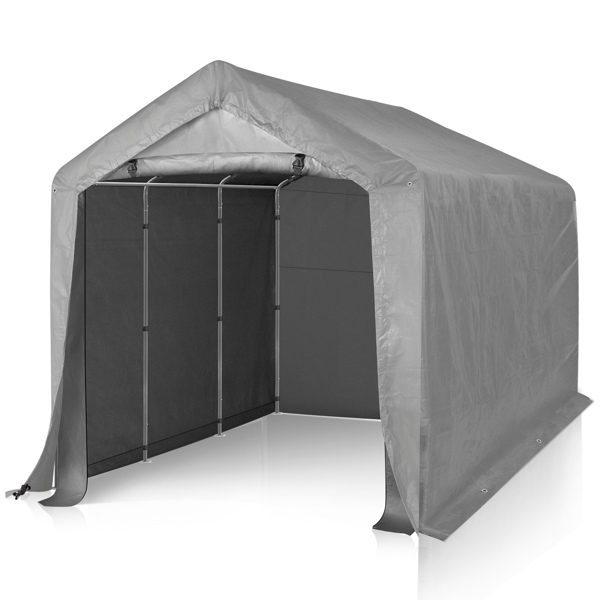 8X12FT  深灰色  4围  三间式框架   汽车棚 灰色喷塑铁管 25mm管径 140G PE布 储物棚 3围1门-24