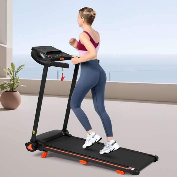 全新家用跑步机，2.5HP 静音折叠跑步机，带心率传感器，承重 300 磅，7.5 英里/小时，倾斜跑步机，带 USB 充电站和蓝牙扬声器，6 个减震装置-8