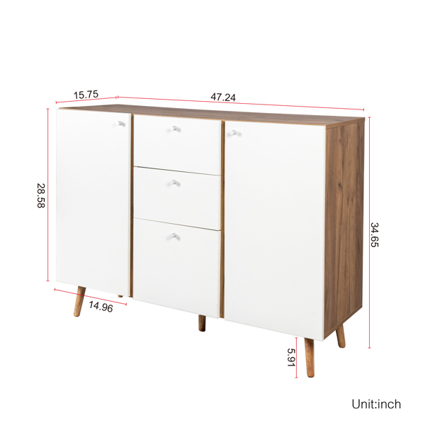 带3个抽屉和2个门的餐具柜，47.24“带可调节架子的自助餐柜，用于客厅，餐厅，走廊，厨房-8
