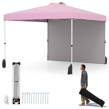 10 X 10英尺弹出式雨棚帐篷带轮式包和1个侧墙 - 粉色（amazon shipping-发货，WALMART禁止销售）周末不发货