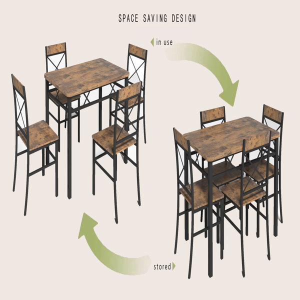 Dining Table Set for 4, Wood Kitchen Table with Chairs Dinning Table Set for Kitchen & Dining Room, Compact Dining Set for Small Spaces, Rustic Brown -3