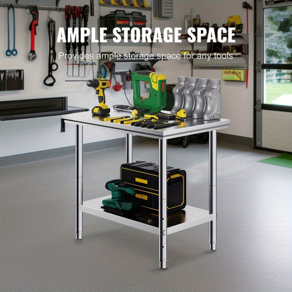35 × 24 × 31 inch stainless steel commercial workbench, 700 pound super load capacity+3-speed height adjustment, professional level meal preparation workstation for kitchen/dining room/garage/backyard-4