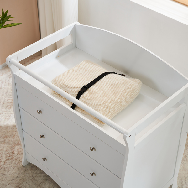 White 3-Tier Drawer Baby Cot with Safety Guard – 90.5x58x92cm | Wooden Baby Bed & Storage Combo-3