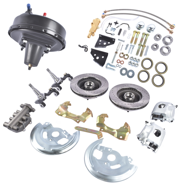  制动改装包 Front Disc Brake Conversion Kit 9" Booster Drilled Rotors for GM A F X DBK6472LX-6