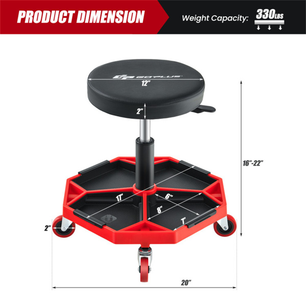 红色重型可调高度滚石车，带有工具盘存储，容量330 lbs   （amazon shipping-发货，WALMART禁止销售）周末不发货-3