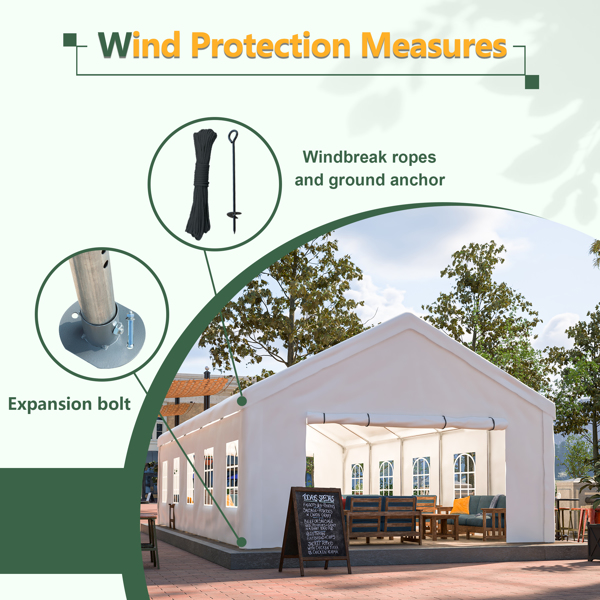 16x32 FT Party Tent with 3 Storage Bags & Removable Sidewalls, Outdoor Canopy Gazebo for Carport Camping Garden Wedding BBQ Commercial-9