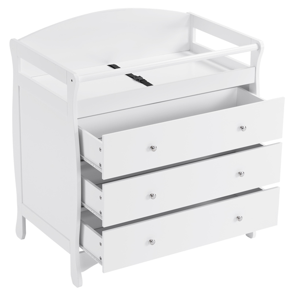 White 3-Tier Drawer Baby Cot with Safety Guard – 90.5x58x92cm | Wooden Baby Bed & Storage Combo-31