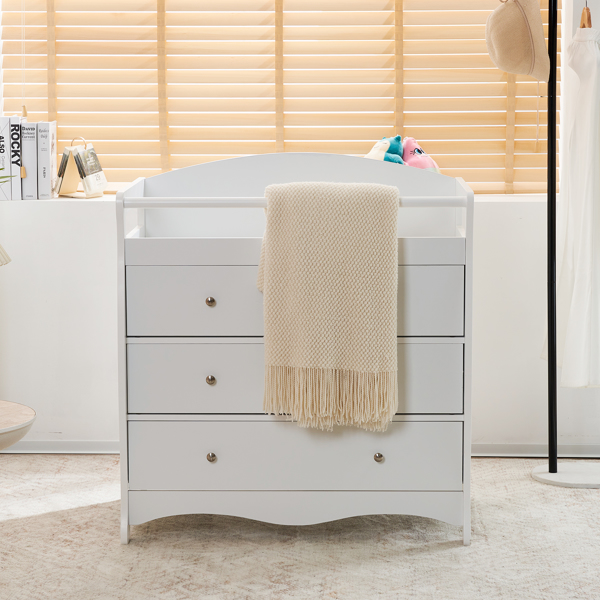 White 3-Tier Drawer Baby Cot with Safety Guard – 90.5x58x92cm | Wooden Baby Bed & Storage Combo-10