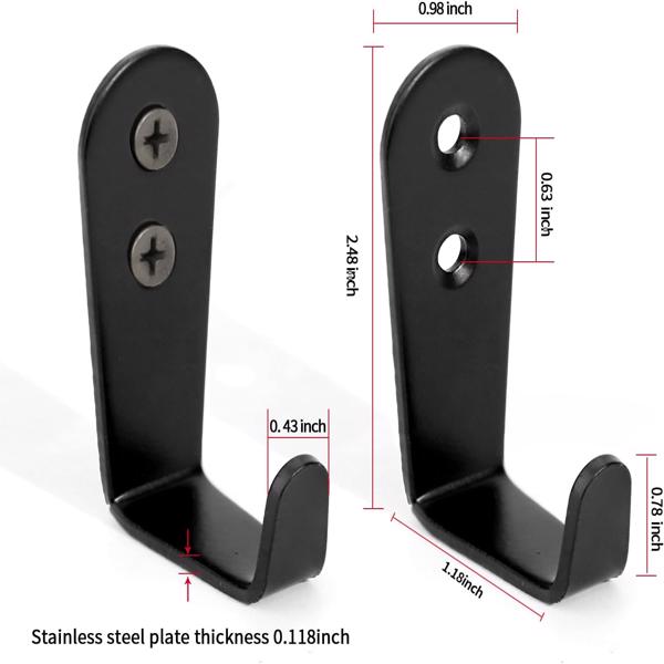 5-piece set of large L-shaped stainless steel hooks, entrance door panels, wardrobe and schoolbag (black)-6