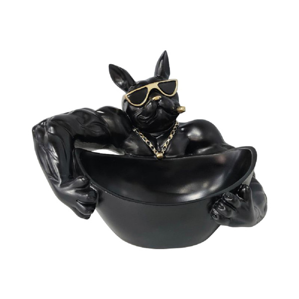 Bulldog Storage Sculpture, Resin Cool Dog Bulldog Statue Storage Tray, Bulldog Tray Ornament Key Snack Holder-5